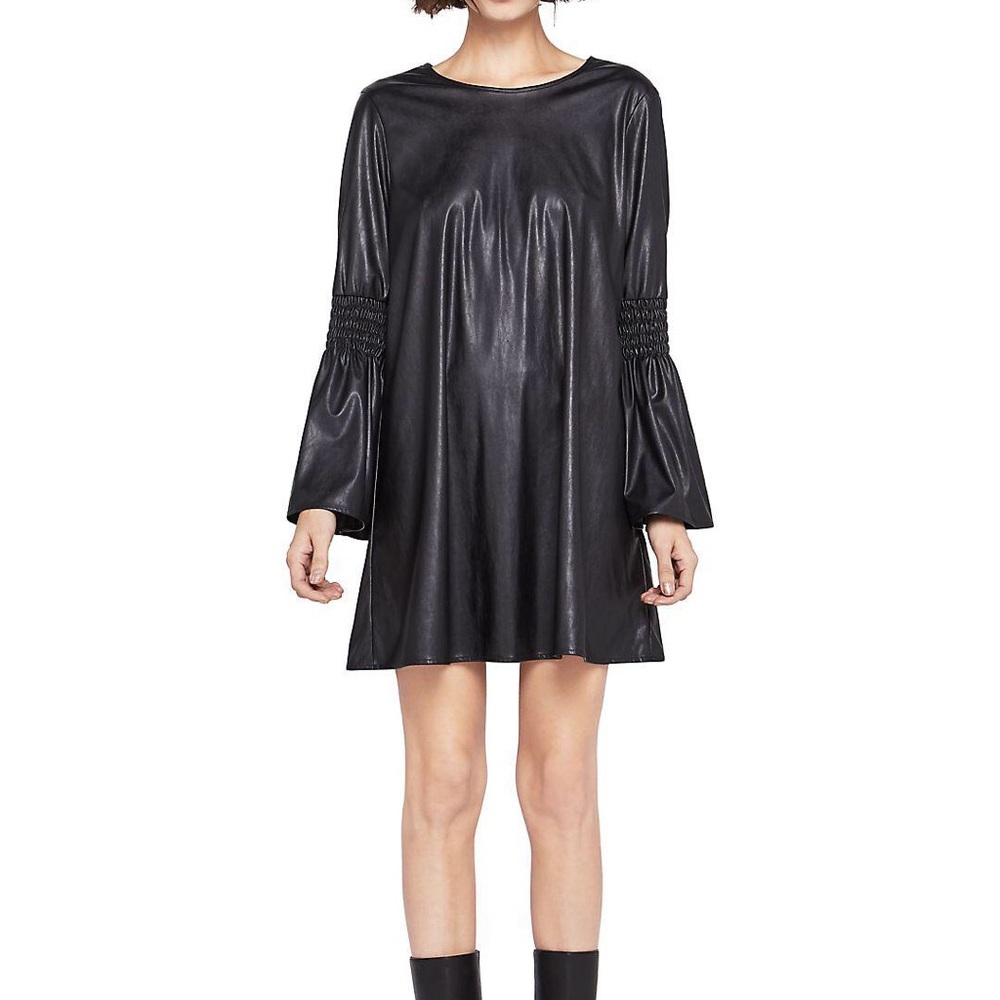 BCBGeneration Faux Leather Smocked Sleeve Dress